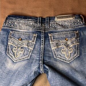 Rock Revival Distressed Blue Slim Jeans Jeweled Pocket Details Size 31